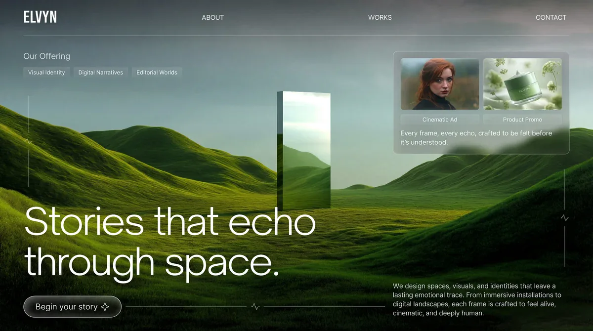 Elvyn creative agency editorial website — GladeForm web design